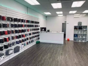 Store display of Essential Accessories for phones and tablets, complementing Phone & Computer Repairs