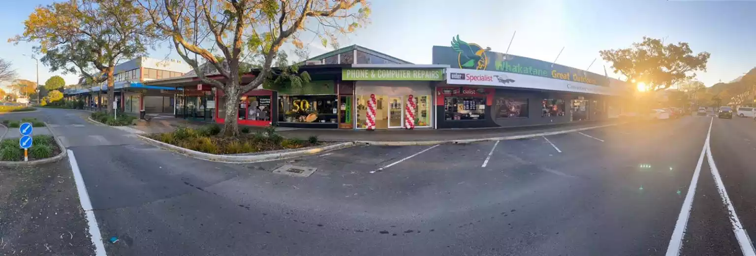 Text Street view or exterior image of the NZ PC Repair business in Whakatane, offering All-In-One Solution For Device Repair